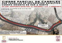 CIERRE PARCIAL DE CARRILES EN CARRETERA AEROPUERTO POR RECARPETEO ASFÁLTICO; OBRAS DURARÁN 90 DÍAS